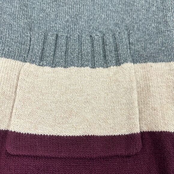 Loft Womens M Longline Belted Cardigan Sweater Neutral Chunky Colorblock Stripe - Picture 4 of 10